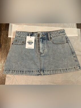 Princess Polly Nicolina Low Rise Denim Mini Skirt Ice Blue wash